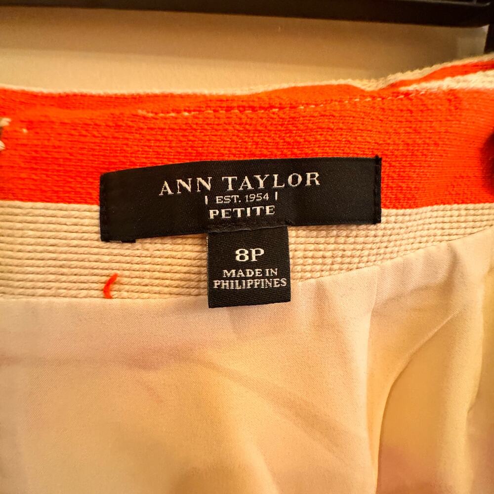 Ann Taylor Petite 8P Skirt Striped Neon Beige Orange Yellow A-line Career Lined - Picture 5 of 9